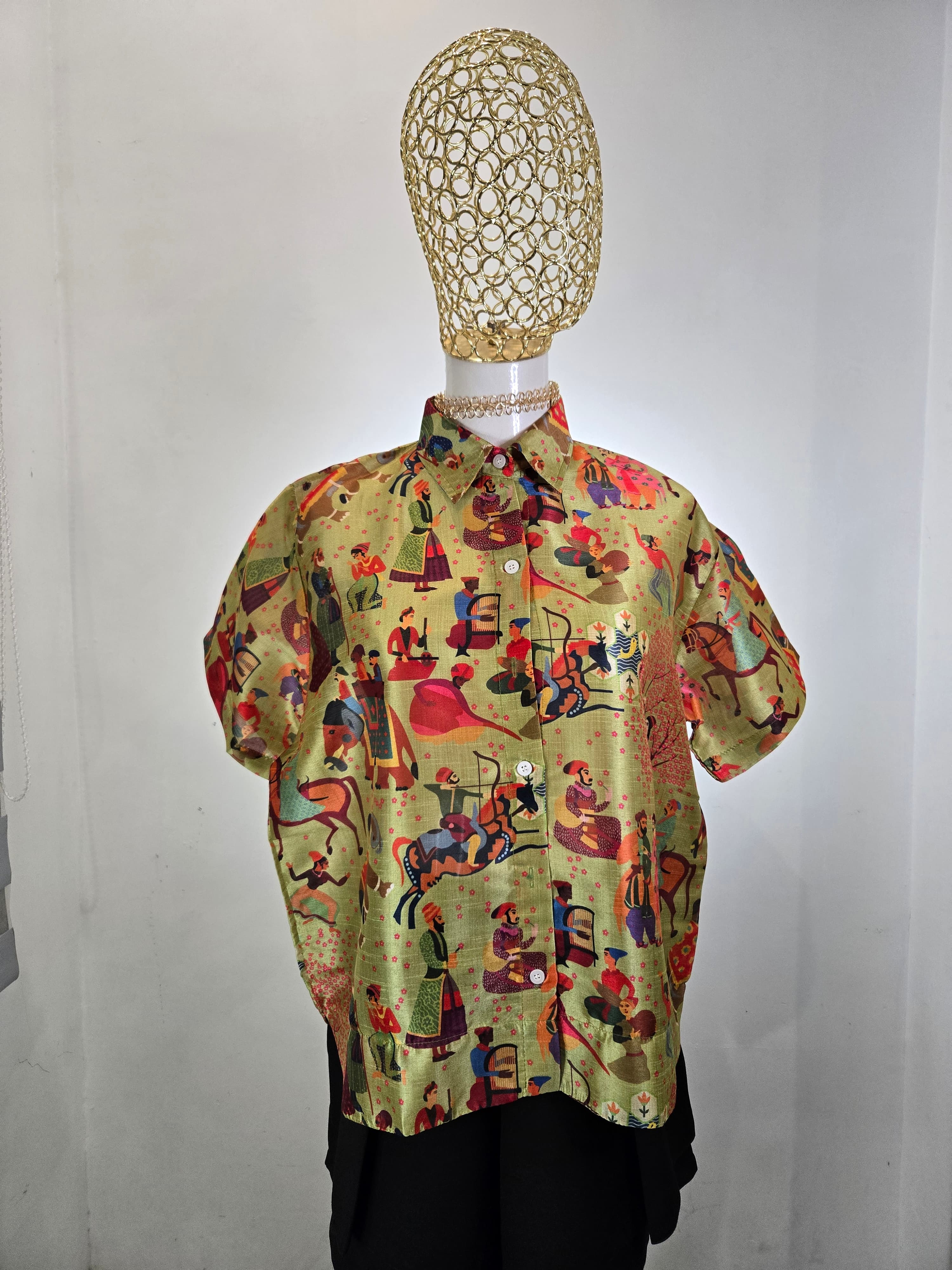 Linen Slab Fabric with Print FELINE GRAPHIC BLOUSE BL-ART005-2 3