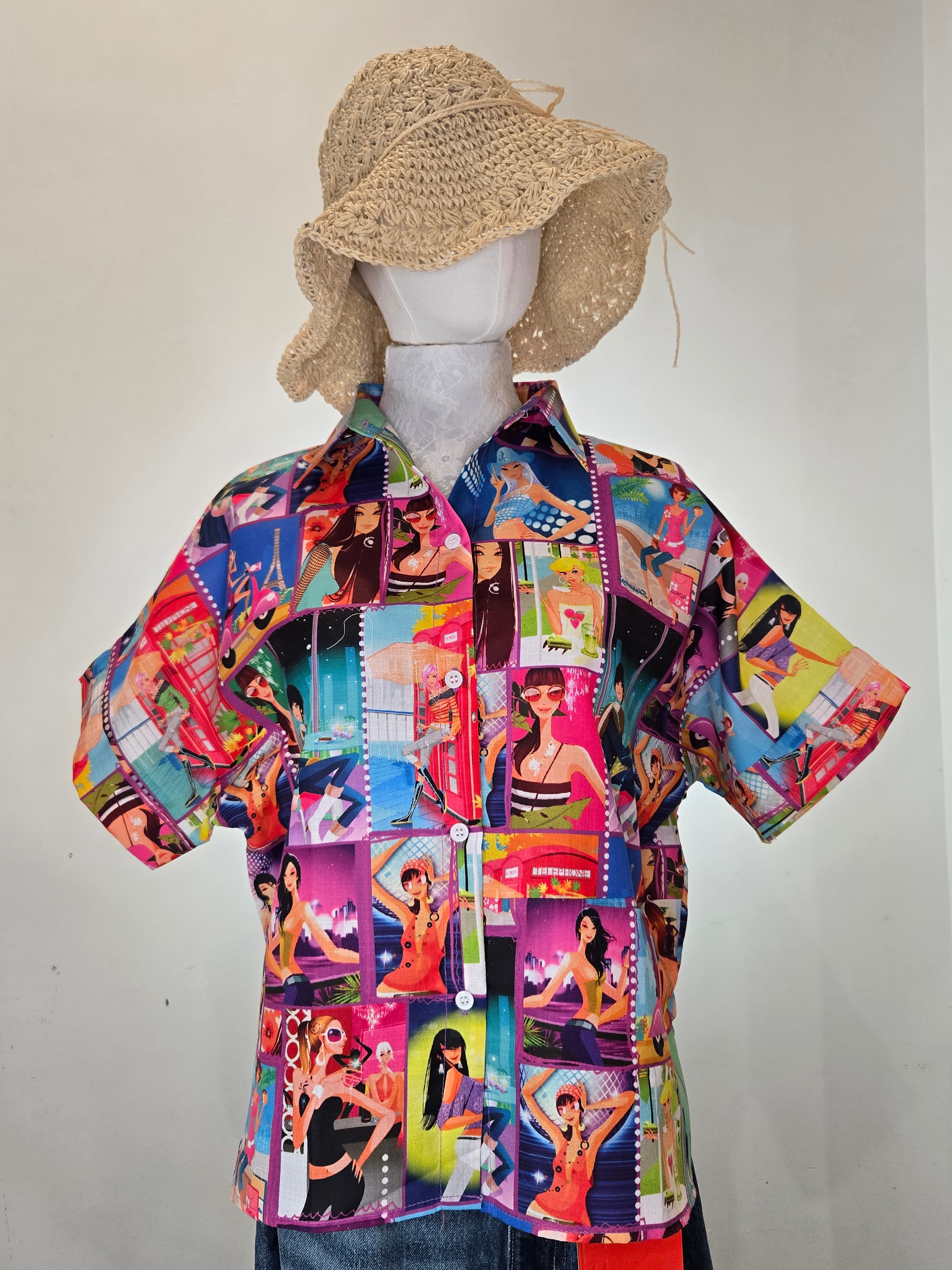 Linen Slab Fabric with Print POP ART FASHION BLOUSE BL-ART002 2