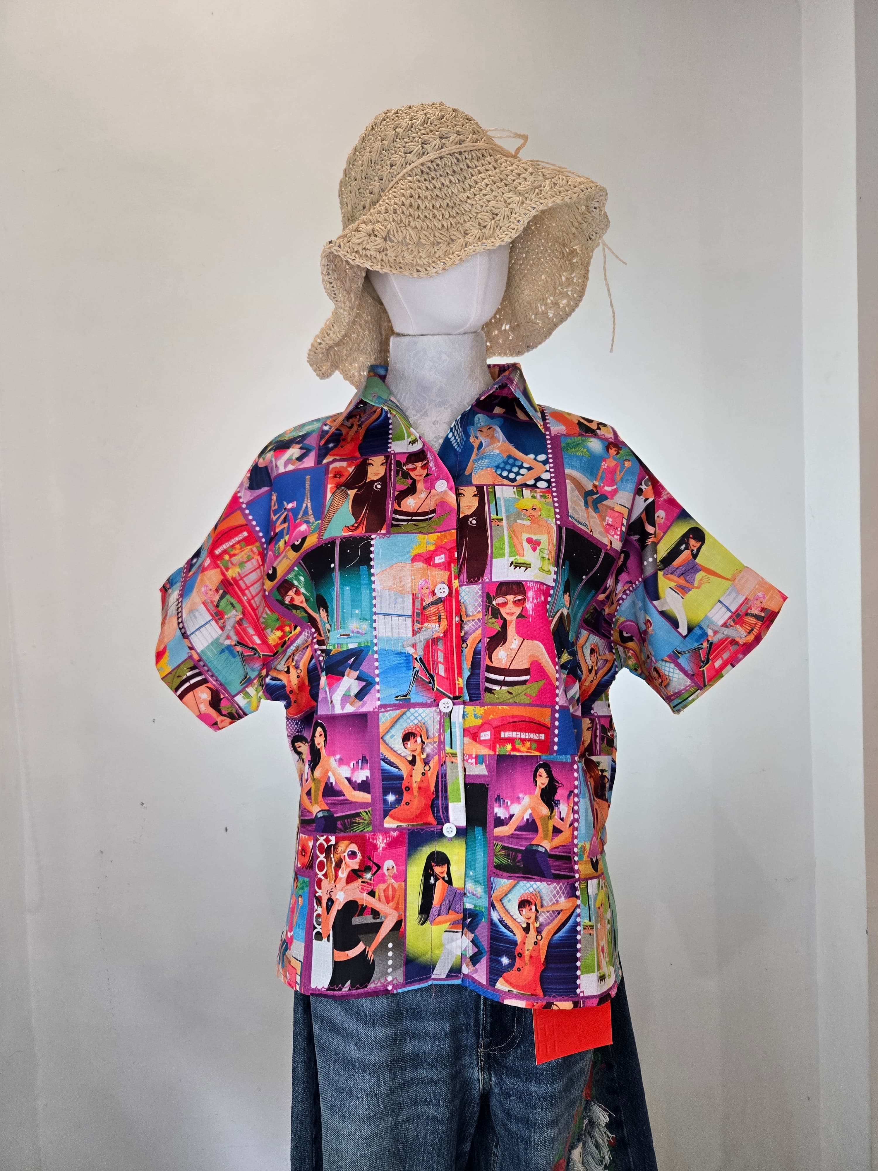 Linen Slab Fabric with Print POP ART FASHION BLOUSE BL-ART002 3