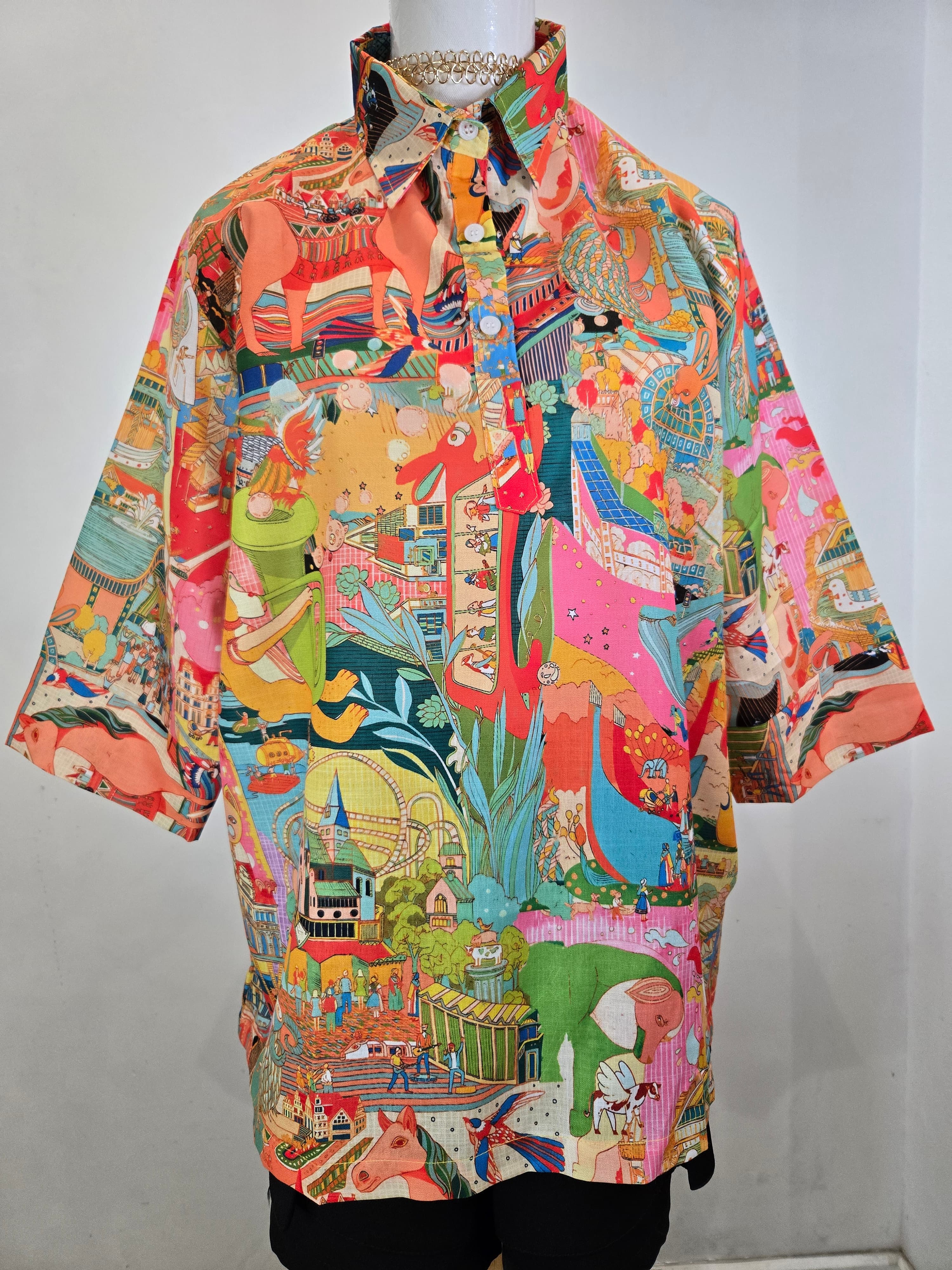 Linen Slab Fabric with Print TROPICAL ESCAPE BLOUSE BL-ART006 2