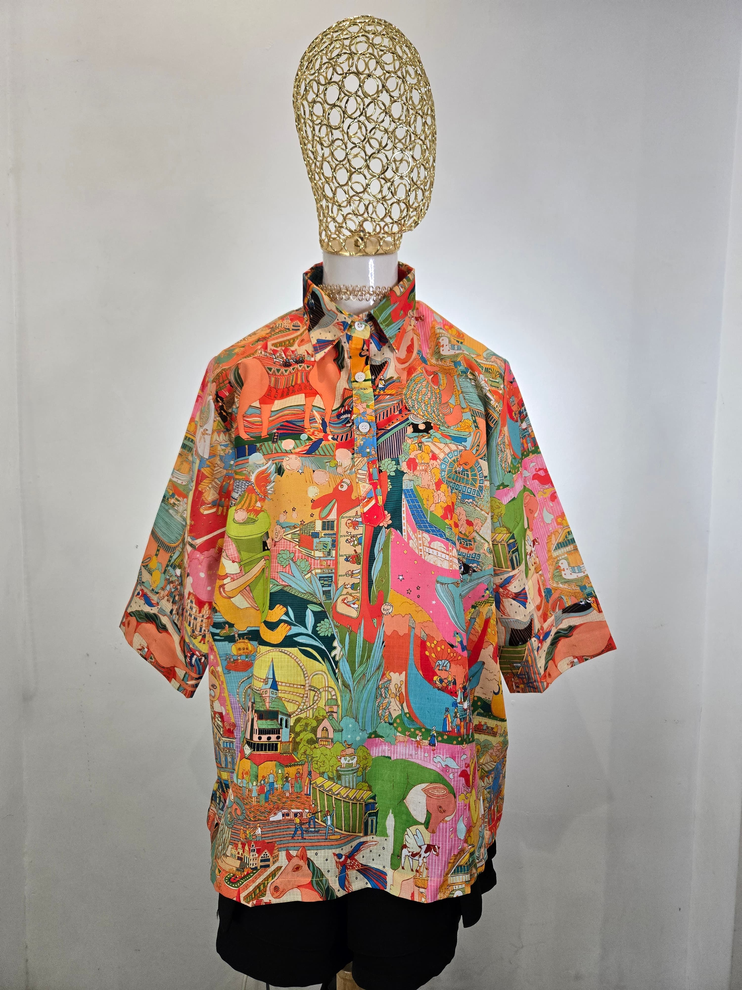 Linen Slab Fabric with Print TROPICAL ESCAPE BLOUSE BL-ART006 3